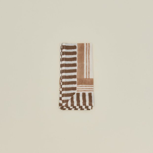 Ella Block Printed Linen Napkin - Hazelnut view 1