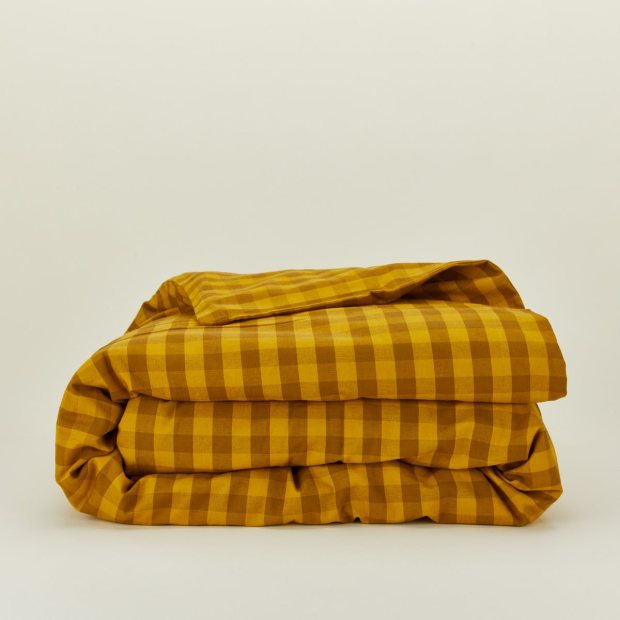 Essential Gingham Duvet - Mustard/Bronze view 1