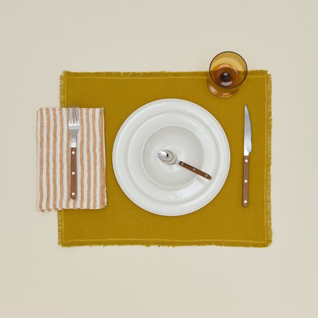 Leon Striped Linen Napkin - Yellow view 2